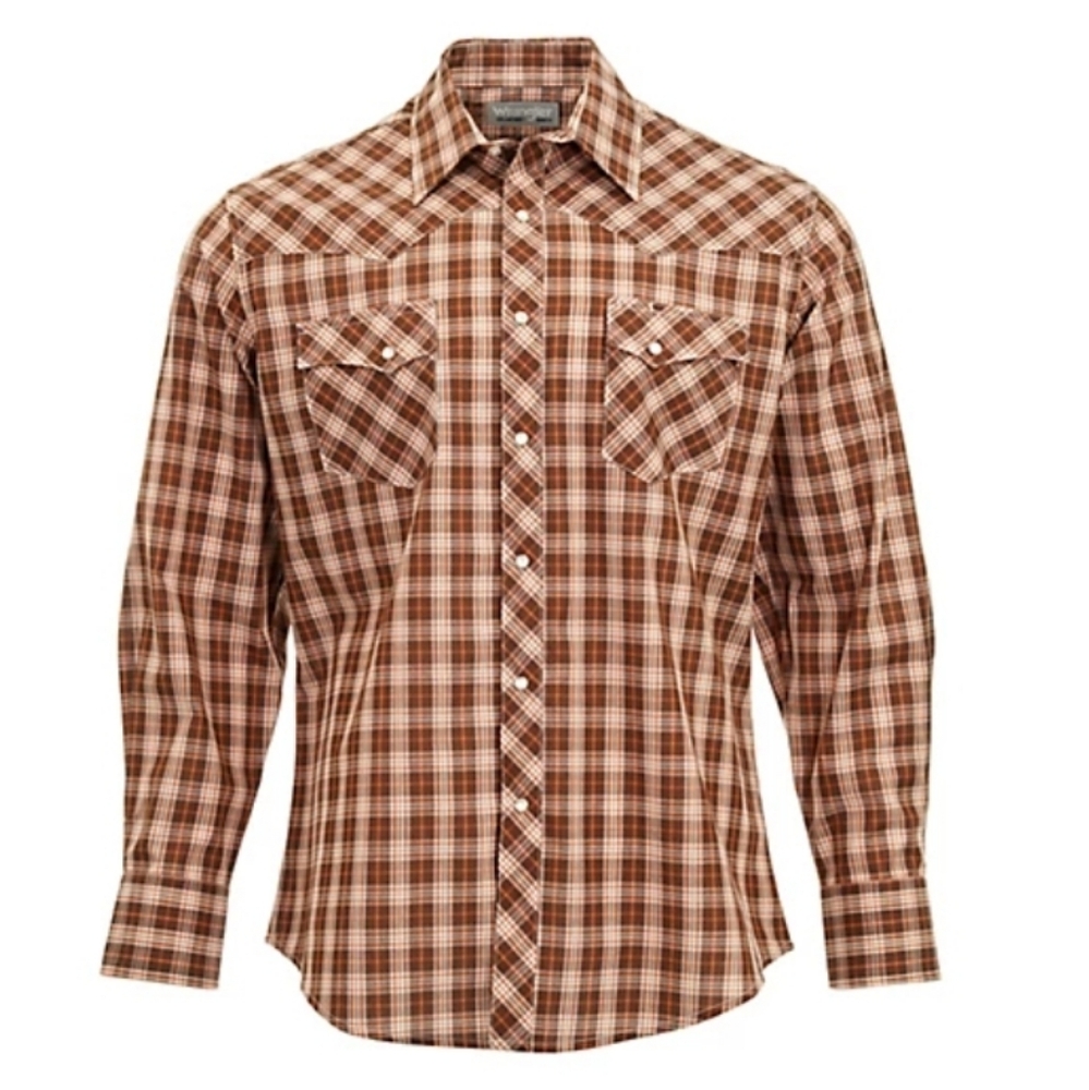 Wrangler Men's Tan Plaid Button Down Shirt